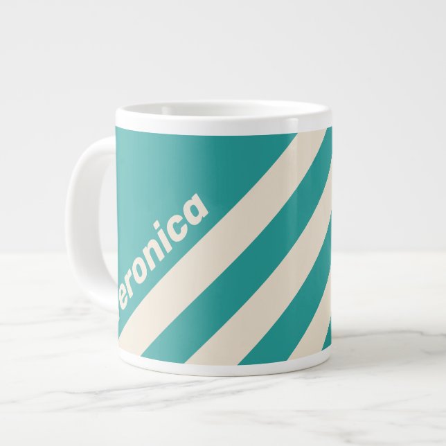 Caneca De Café Grande Retro Sea Breeze Three Stripes with Name (Frente Esquerda)