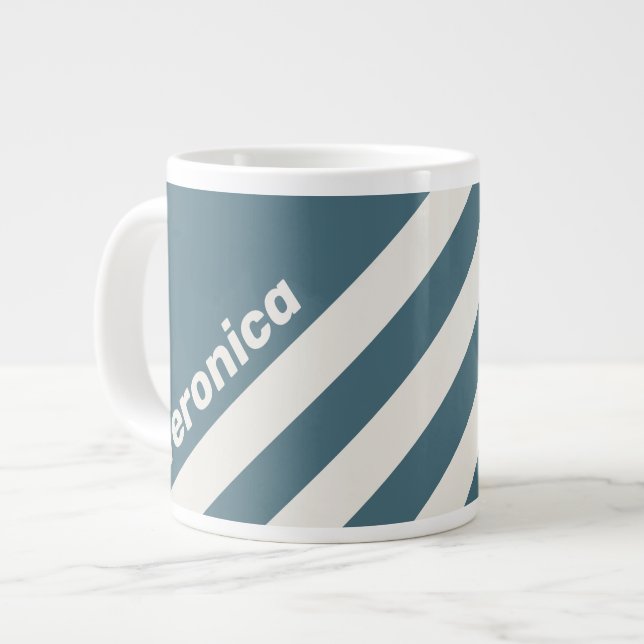 Caneca De Café Grande Retro Slate Gray Three Stripes with Name (Frente Esquerda)