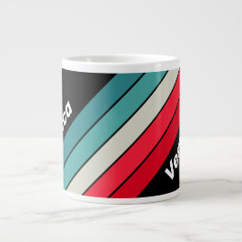 Caneca De Café Grande Retro Stealth Rainbow Striped with Name