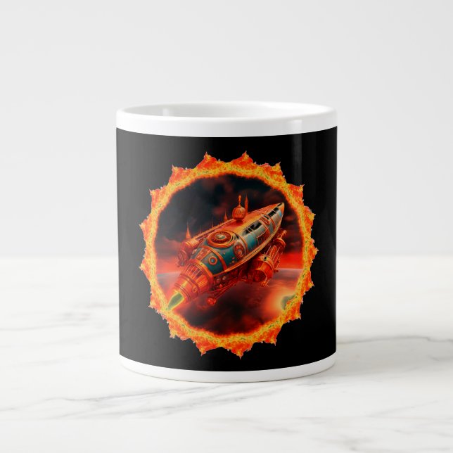 Caneca De Café Grande Retro Steampunk Moon Rocket (Frente)