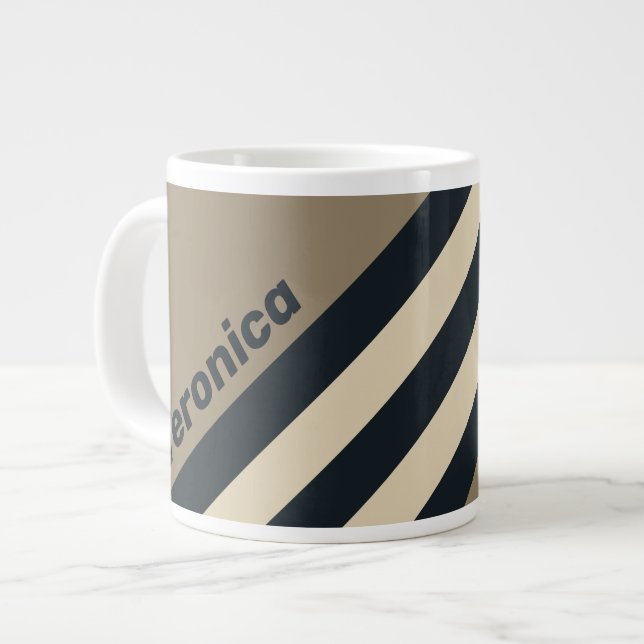 Caneca De Café Grande Retro Stormy Desert Three Stripes with Name (Frente Esquerda)