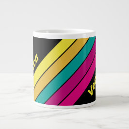 Caneca De Café Grande Retro Striped Dark 80s with Name