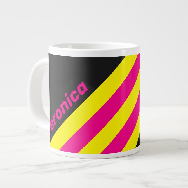 Caneca De Café Grande Retro Sun Glow Stripes with Name (Frente Esquerda)