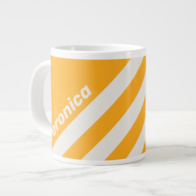 Caneca De Café Grande Retro Sun Kissed Three Stripes with Name (Frente Esquerda)