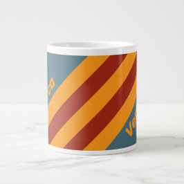 Caneca De Café Grande Retro Sunrise on Slate Stripes with Name