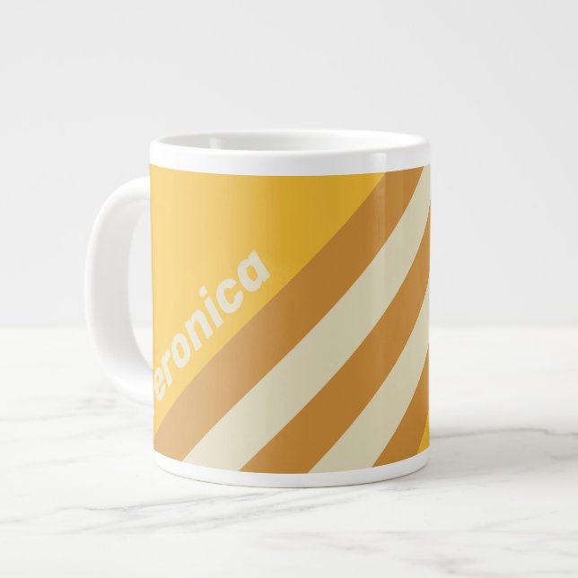 Caneca De Café Grande Retro Sunshine Mustard Stripes with Name (Frente Esquerda)