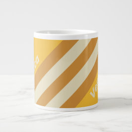 Caneca De Café Grande Retro Sunshine Mustard Stripes with Name