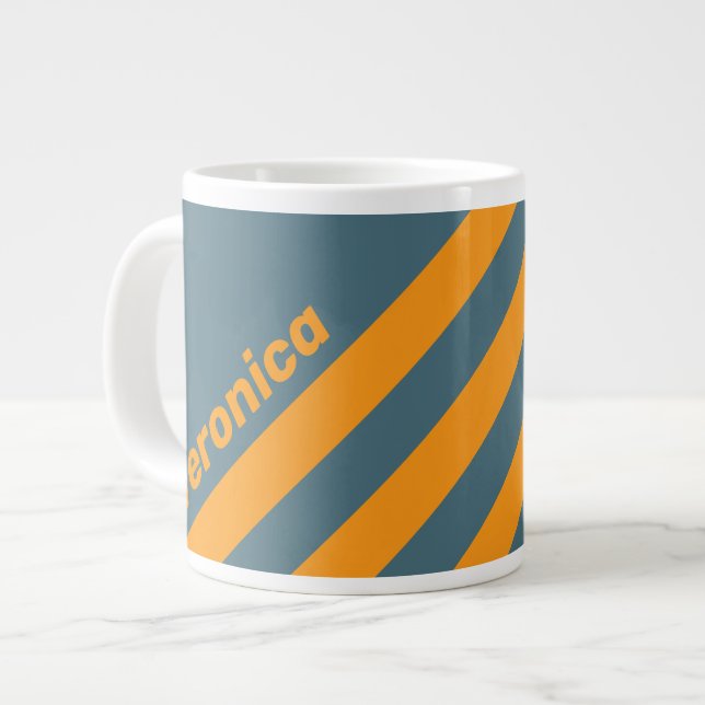Caneca De Café Grande Retro Sunshine Three Stripes with Name (Frente Esquerda)