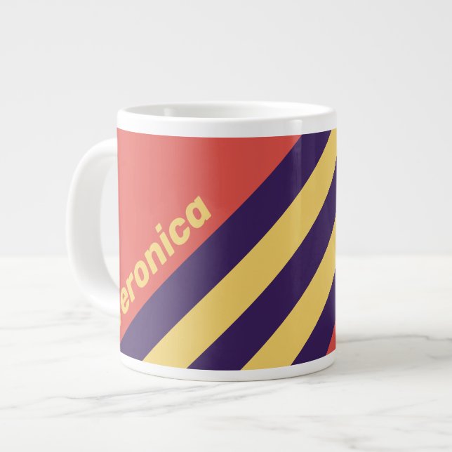 Caneca De Café Grande Retro Surf Sunset Stripes with Name (Frente Esquerda)