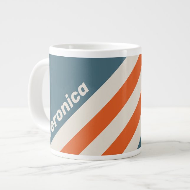 Caneca De Café Grande Retro Surfside Stripes with Name (Frente Esquerda)