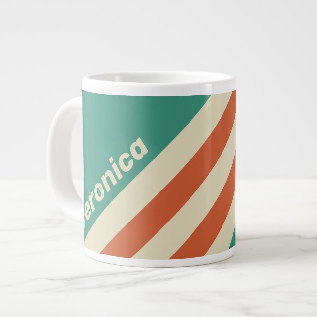 Caneca De Café Grande Retro Timeless Stripes with Name (Frente Esquerda)