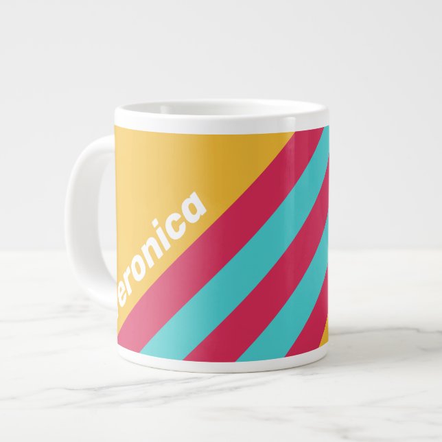 Caneca De Café Grande Retro Tropical Breeze Stripes with Name (Frente Esquerda)