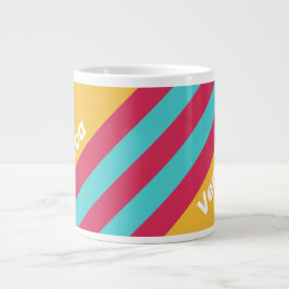 Caneca De Café Grande Retro Tropical Breeze Stripes with Name