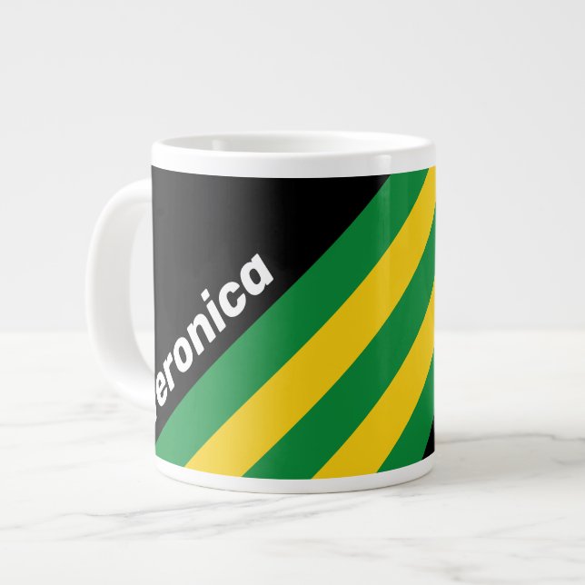 Caneca De Café Grande Retro Tropical Palm Stripes with Name (Frente Esquerda)