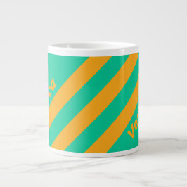 Caneca De Café Grande Retro Tropical Punch Stripes with Name