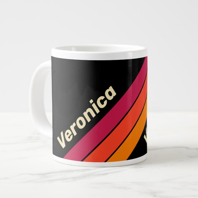 Caneca De Café Grande Retro VHS Stripes with Name (Frente Esquerda)
