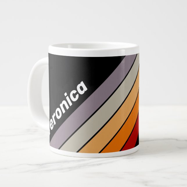 Caneca De Café Grande Retro Vibe Rainbow Striped with Name (Frente Esquerda)