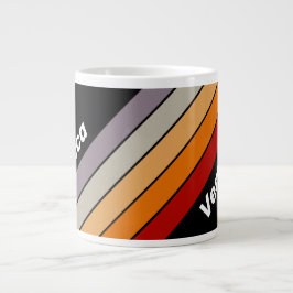 Caneca De Café Grande Retro Vibe Rainbow Striped with Name