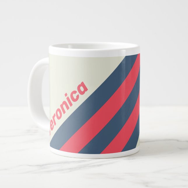 Caneca De Café Grande Retro Yacht Club Stripes with Name (Frente Esquerda)