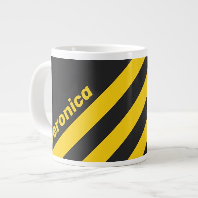 Caneca De Café Grande Retro Yellowjacket Three Stripes with Name (Frente Esquerda)