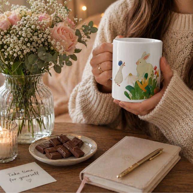 Caneca De Café Grande Ribbat e pato fazem uma conversa & flor, (Criador carregado)