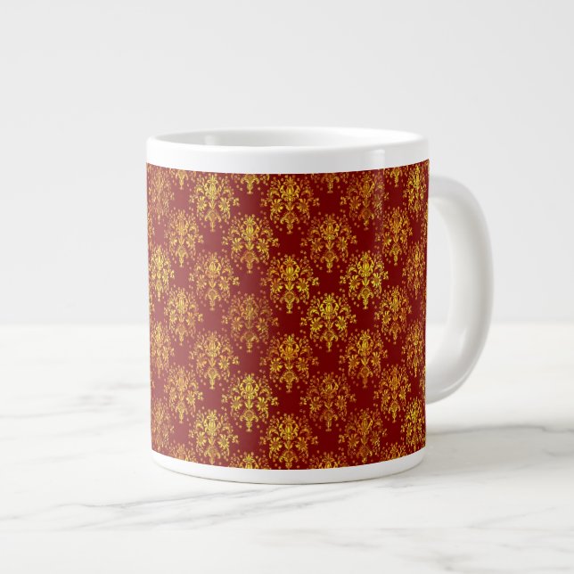 Caneca De Café Grande Rich Holiday Damask (Frente Esquerda)