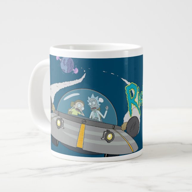 Caneca De Café Grande RICK E MORTY™| Desembarque Em Navio Espacial (Frente Esquerda)