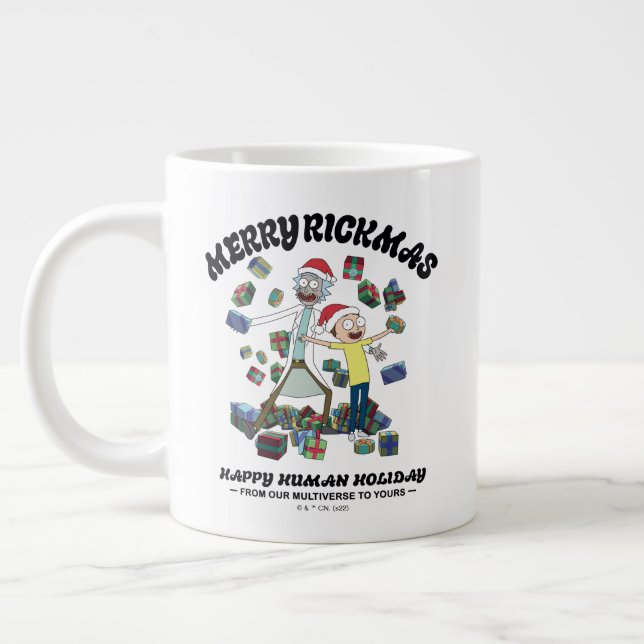 Caneca De Café Grande Rick e Morty | Felizes de Rickmas presentes (Esquerda)