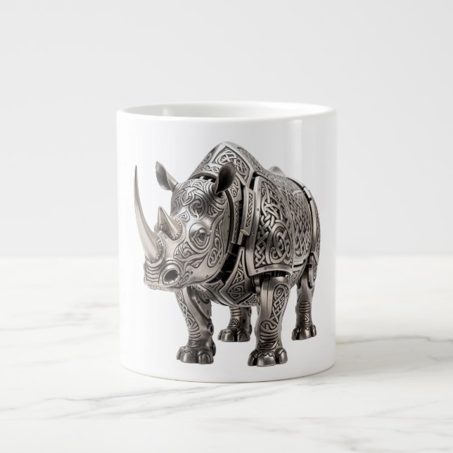 Caneca De Café Grande Rinoceronte Prateado Celta Poderoso com Nó Intrinc (Frente)