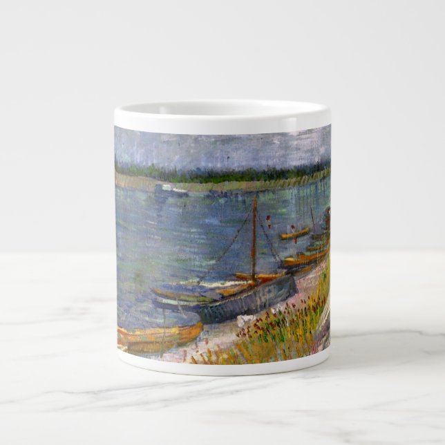 Caneca De Café Grande Rio com botes em rufo por Vincent van Gogh (Frente)