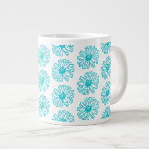 Caneca De Café Grande Robin Egg Blue Daisy Impressão, Hippie Flowers