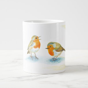 Caneca De Café Grande Robins vermelhos no inverno