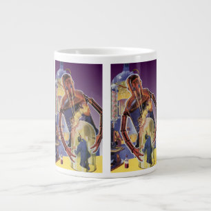 Caneca De Café Grande Robô de Ficção Científica Vintage com Olhos de Fei