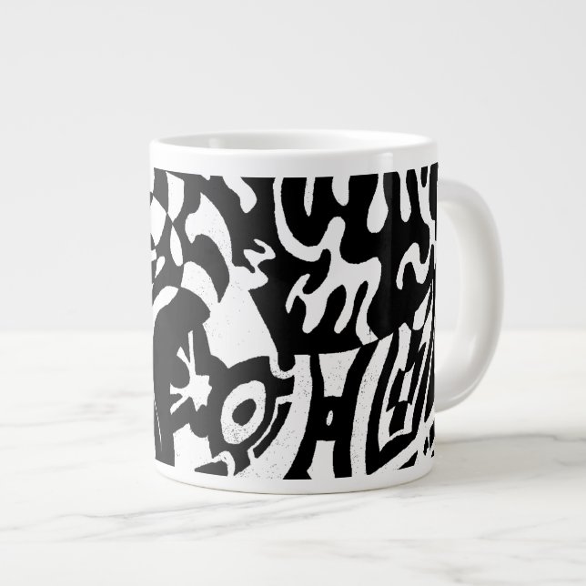 Caneca De Café Grande "Robot Dreams" Arte Abstrato B&W (Frente Esquerda)