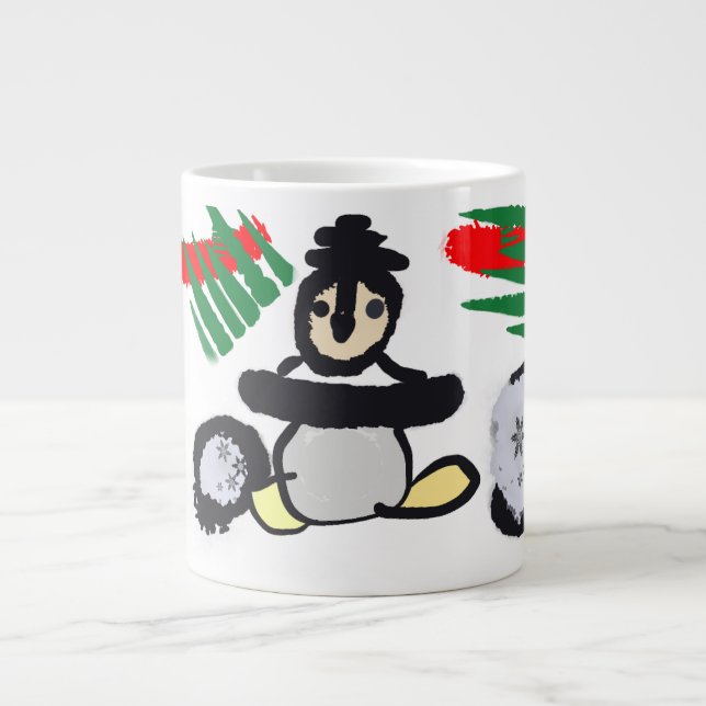 Caneca De Café Grande Roca de pinguim Natal  (Frente)