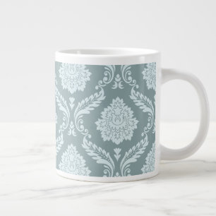 Caneca De Café Grande Rococo Damask Padrão Grande Ovo de Pato Azul+Turqu