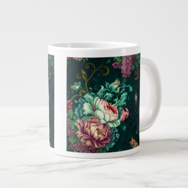 Caneca De Café Grande Rococo Desorte Floral Jumbo Mug (Frente Esquerda)