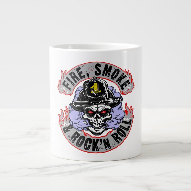 Caneca De Café Grande Rodas Fire, Smoke & rock n, (Frente)