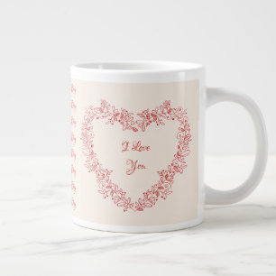 Caneca De Café Grande Romance Classy Floral Dia de os namorados Red Hear