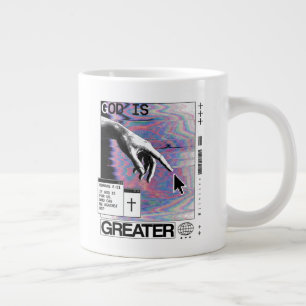 Caneca De Café Grande Romanos 8:31 Mão de Deus Cyberpunk Glitch Art