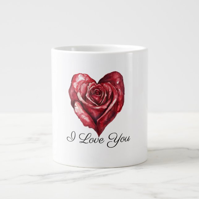 Caneca De Café Grande Romantic White Red Rose Heart Love (Frente)