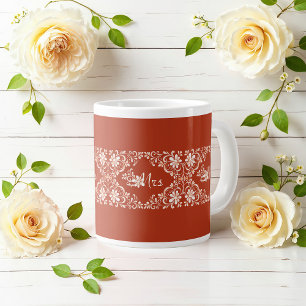 Caneca De Café Grande Romântica Chique Vermelho Rust Sra. Wedding Mug