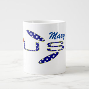 Caneca De Café Grande Rosa Bandeira EUA Azul Personalizada