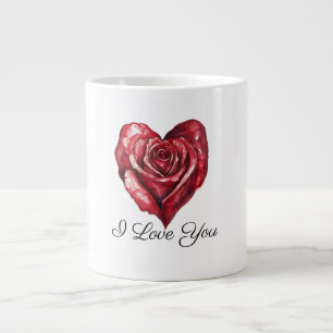 Caneca De Café Grande Rosa Branca Romântica Coração de Amor Vermelho