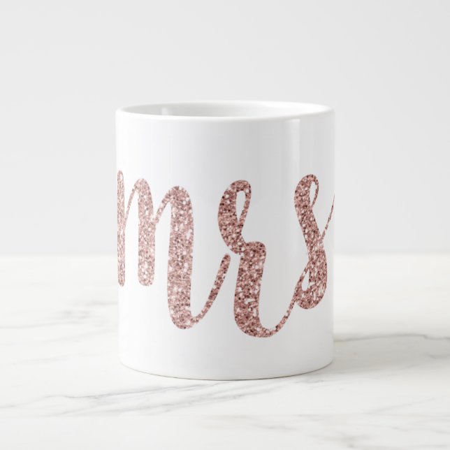 Caneca De Café Grande Rosa gold Sra. Mug, fonte de brilho (Frente)