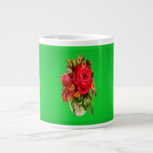 Caneca De Café Grande Rosa - imagem de padrão vermelha e cores verdes pr