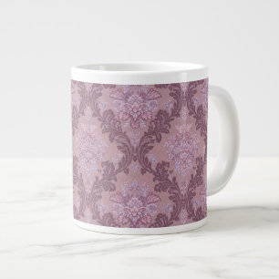 Caneca De Café Grande Rosa Lilás Lavanda Desbotada Damask Elegante