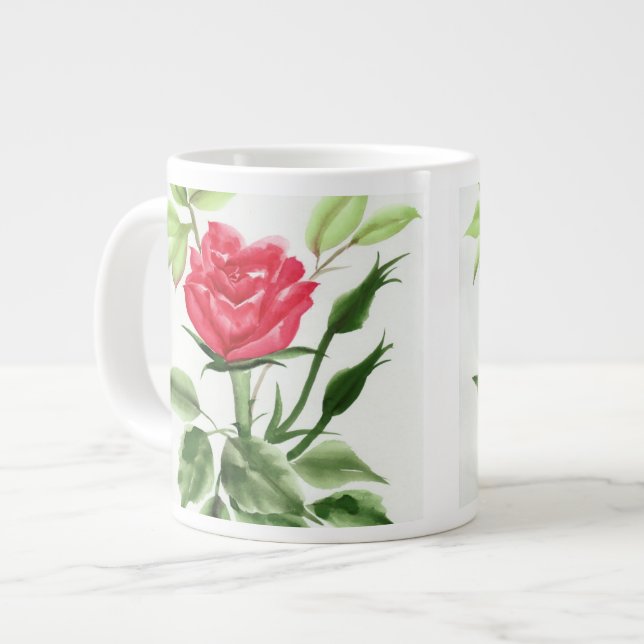 Caneca De Café Grande Rosa vermelha (Frente Esquerda)