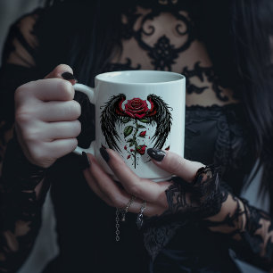 Caneca De Café Grande Rosa Vermelha Alada Gótica