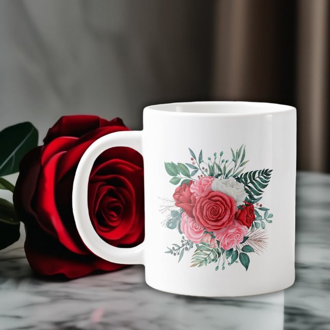 Caneca De Café Grande Rosa vermelha Casamento de Aquarela (Red Rose Watercolor Wedding Giant Coffee Mug)